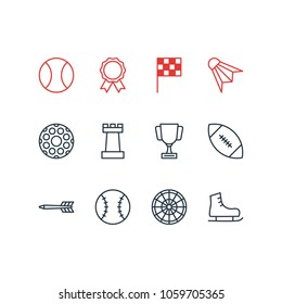 Vector illustration of 12 fitness icons line style. Editable set of ball, golf, flag and other icon elements.