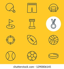 Vector illustration of 12 fitness icons line style. Editable set of award, ball, football and other icon elements.