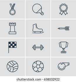 Vector Illustration Of 12 Fitness Icons. Editable Pack Of Blower, Pawn, Award And Other Elements.