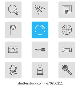 Vector Illustration Of 12 Fitness Icons. Editable Pack Of Rocket, Basketball, Flag And Other Elements.