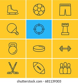 Vector Illustration Of 12 Fitness Icons. Editable Pack Of Bowling, Hockey, Pong And Other Elements.