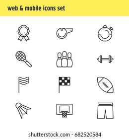 Vector Illustration Of 12 Fitness Icons. Editable Pack Of Basketball, Barbell, Blower And Other Elements.