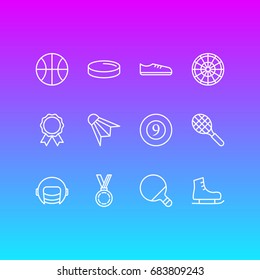 Vector Illustration Of 12 Fitness Icons. Editable Pack Of Target, Pong, Rocket And Other Elements.
