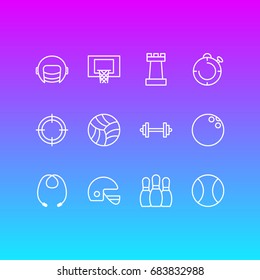 Vector Illustration Of 12 Fitness Icons. Editable Pack Of Second, Basketball, Sniper And Other Elements.