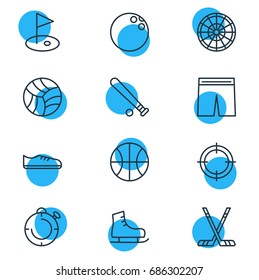 Vector Illustration Of 12 Fitness Icons. Editable Pack Of Hoop, Ice Boot, Golf And Other Elements.