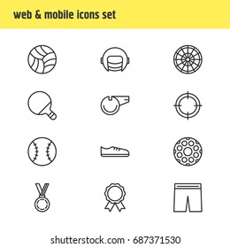 Vector Illustration Of 12 Fitness Icons. Editable Pack Of Reward, Pong, Sniper And Other Elements.
