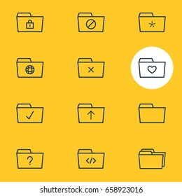 Vector Illustration Of 12 Folder Icons. Editable Pack Of Done, Liked, Submit And Other Elements.