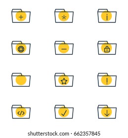 Vector Illustration Of 12 Folder Icons. Editable Pack Of Information, Document Case, Done And Other Elements.