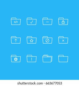 Vector Illustration Of 12 Folder Icons. Editable Pack Of Remove, Script, Pinned And Other Elements.