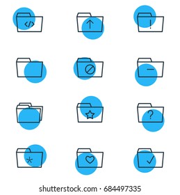 Vector Illustration Of 12 Folder Icons. Editable Pack Of Pinned, Script, Locked And Other Elements.