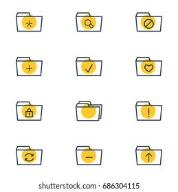 Vector Illustration Of 12 Folder Icons. Editable Pack Of Submit, Significant, Magnifier And Other Elements.