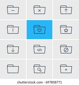 Vector Illustration Of 12 Folder Icons. Editable Pack Of Locked, Document Case, Important And Other Elements.