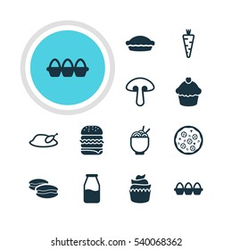 Vector Illustration Of 12 Food Icons. Editable Pack Of Sandwich, Grill , Fungus Elements.