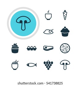 Vector Illustration Of 12 Food Icons. Editable Pack Of Pizzeria, Veggie, Bowl And Other Elements.