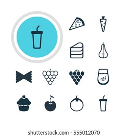 Vector Illustration Of 12 Food Icons. Editable Pack Of Eggplant, Veggie, Pizzeria And Other Elements.