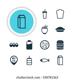 Vector Illustration Of 12 Food Icons. Editable Pack Of Seafood, Soft Drink, Pastry And Other Elements.