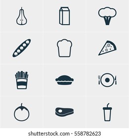 Vector Illustration Of 12 Food Icons. Editable Pack Of Eggplant, Soft Drink, Sirloin And Other Elements.