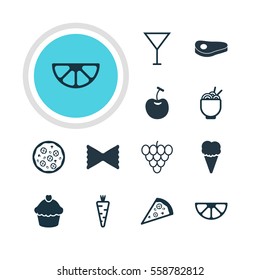 Vector Illustration Of 12 Food Icons. Editable Pack Of Muscat, Martini, Lime And Other Elements.