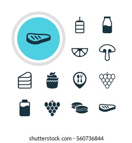 Vector Illustration Of 12 Food Icons. Editable Pack Of Lactose, Patisserie, Roast Beef And Other Elements.