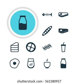 Vector Illustration Of 12 Food Icons. Editable Pack Of Bowl, Skeleton, Beefsteak And Other Elements.