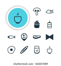 Vector Illustration Of 12 Food Icons. Editable Pack Of Fungus, Pastry, Roast Beef And Other Elements.