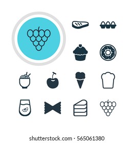 Vector Illustration Of 12 Food Icons. Editable Pack Of Muffin, Muscat, Berry Type And Other Elements.