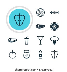 Vector Illustration Of 12 Food Icons. Editable Pack Of Juice, Skeleton, Sirloin And Other Elements.