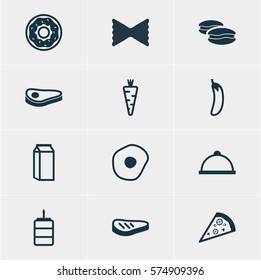 Vector Illustration Of 12 Food Icons. Editable Pack Of Pizzeria, Platter, Veggie And Other Elements.