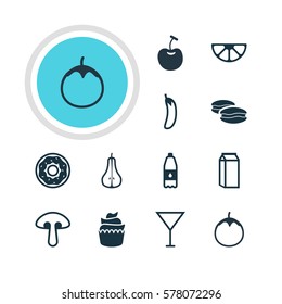 Vector Illustration Of 12 Food Icons. Editable Pack Of Drink Bottle, Lime, Fungus And Other Elements.