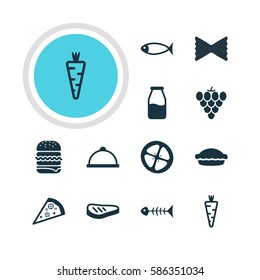 Vector Illustration Of 12 Food Icons. Editable Pack Of Seafood, Skeleton, Veggie And Other Elements.