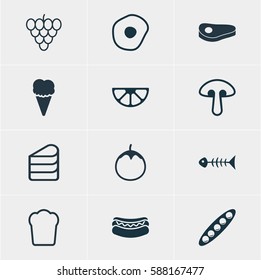 Vector Illustration Of 12 Food Icons. Editable Pack Of Bean, Muscat, Fungus And Other Elements.