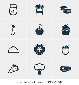 Vector Illustration Of 12 Food Icons. Editable Pack Of Berry Type, Cake, Cotton And Other Elements.