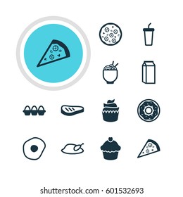 Vector Illustration Of 12 Food Icons. Editable Pack Of Spaghetti, Egg Container, Grill And Other Elements.