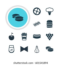 Vector Illustration Of 12 Food Icons. Editable Pack Of Berry Type, Juice, Biscuit And Other Elements.