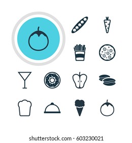 Vector Illustration Of 12 Food Icons. Editable Pack Of Veggie, Biscuit, Eggplant And Other Elements.