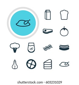 Vector Illustration Of 12 Food Icons. Editable Pack Of Cotton, Eggplant, Ham And Other Elements.