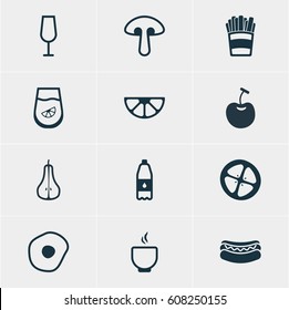Vector Illustration Of 12 Food Icons. Editable Pack Of Love Apple, Fungus, Juice And Other Elements.