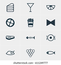 Vector Illustration Of 12 Food Icons. Editable Pack Of Muscat, Grill, Potato And Other Elements.