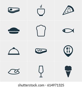 Vector Illustration Of 12 Food Icons. Editable Pack Of Bowl, Platter, Sundae And Other Elements.