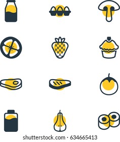 Vector Illustration Of 12 Food Icons. Editable Pack Of Japanese Roll, Muffin, Cruet And Other Elements.