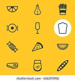 Vector Illustration Of 12 Food Icons. Editable Pack Of Potato, Loaf, Serving And Other Elements.