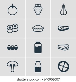 Vector Illustration Of 12 Food Icons. Editable Pack Of Flan, Duchess, Fungus And Other Elements.