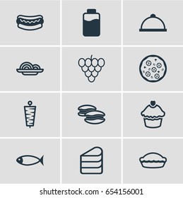 Vector Illustration Of 12 Food Icons. Editable Pack Of Meat, Biscuit, Muffin And Other Elements.