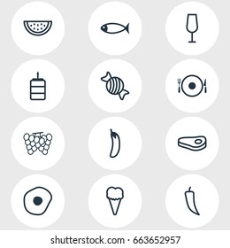 Vector Illustration Of 12 Food Icons. Editable Pack Of Vineyard, Sirloin, Caramel And Other Elements.