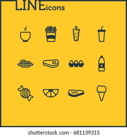 Vector Illustration Of 12 Food Icons. Editable Pack Of Soft Drink, Caramel, Potato And Other Elements.