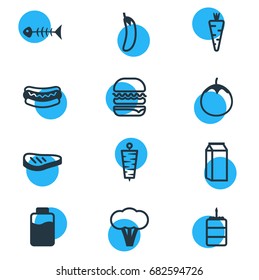 Vector Illustration Of 12 Food Icons. Editable Pack Of Streetfood, Eggplant, Doner And Other Elements.