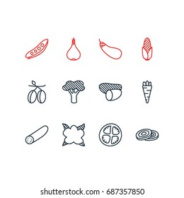 Vector Illustration Of 12 Food Icons. Editable Pack Of Root Vegetable, Tuber, Cucumber And Other Elements.