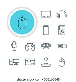 Vector Illustration Of 12 Gadget Icons. Editable Pack Of Cursor Controller, Monitor, Smartphone And Other Elements.