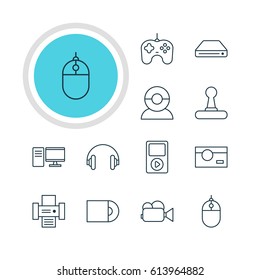 Vector Illustration Of 12 Gadget Icons. Editable Pack Of Photocopier, Video Chat, Camcorder And Other Elements.