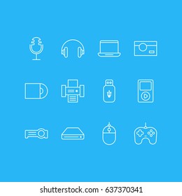Vector Illustration Of 12 Gadget Icons. Editable Pack Of Memory Storage, Usb Card, Photography And Other Elements.